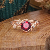 Luxury Nature-Inspired 6 Prong Hexagonal Ruby Engagement Ring